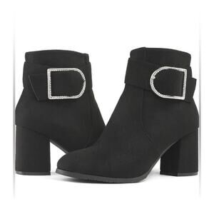 Dream Paris Womens Emmy Black High Heel Suede Boot Rhinestone Buckle Sz 9.5